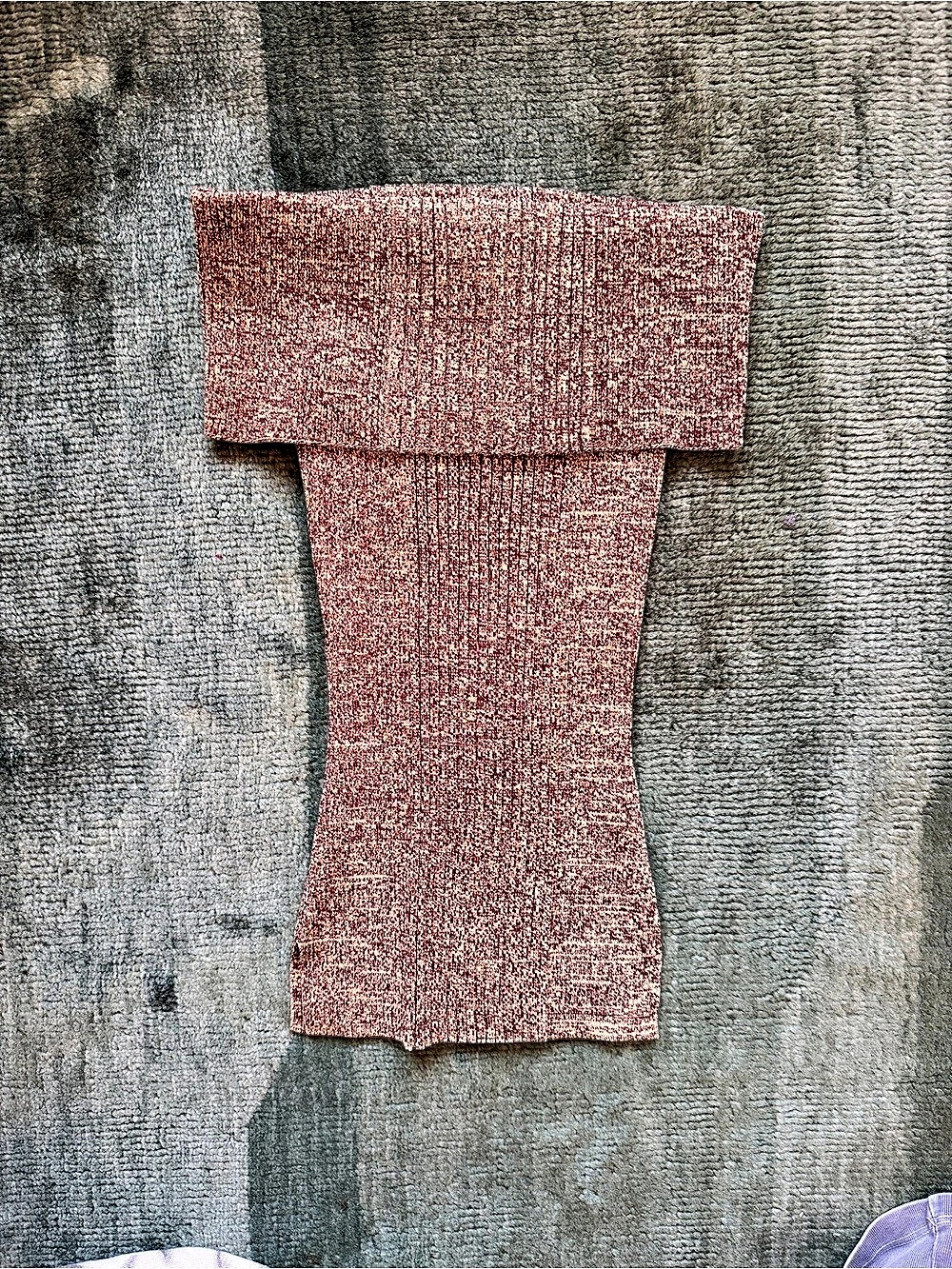 GANNI Melange Knit Off Shoulder Top Red & Brown